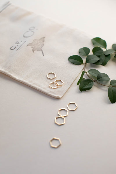 Minimal 14K Gold Stitch Markers - Honeycomb
