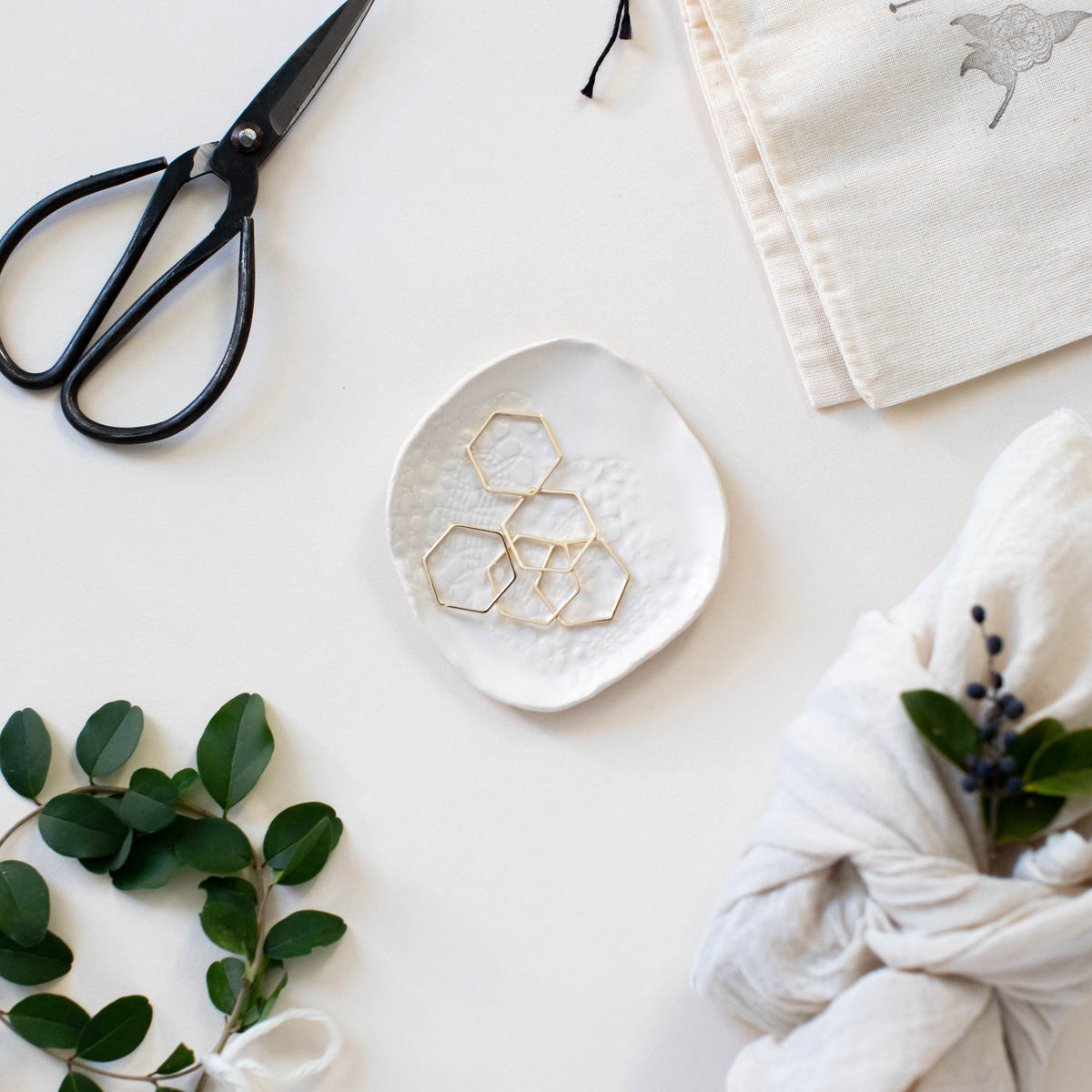 Minimal 14K Gold Stitch Markers - Honeycomb